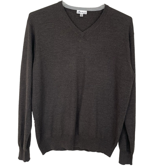 Peter Millar V-Neck Sweater Mens XL Brown Merino Wool Silk Preppy Business Golf - Picture 1 of 9